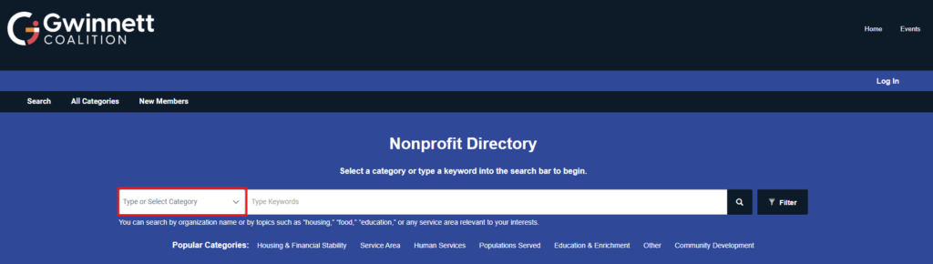 screenshot of the directory category dropdown focus