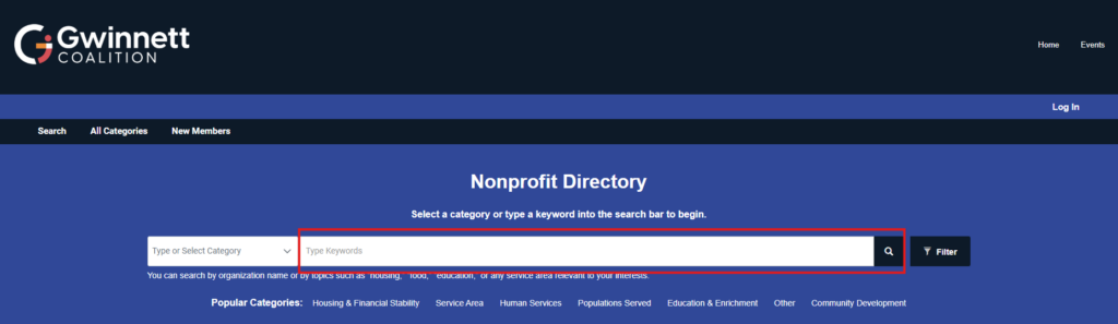 directory screenshot focusing on where to enter keywords for a search