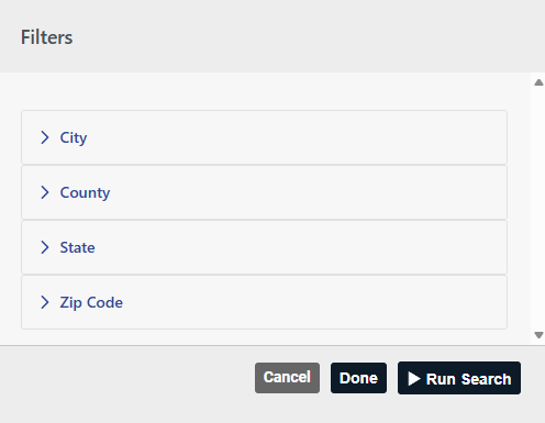 filter search pop up